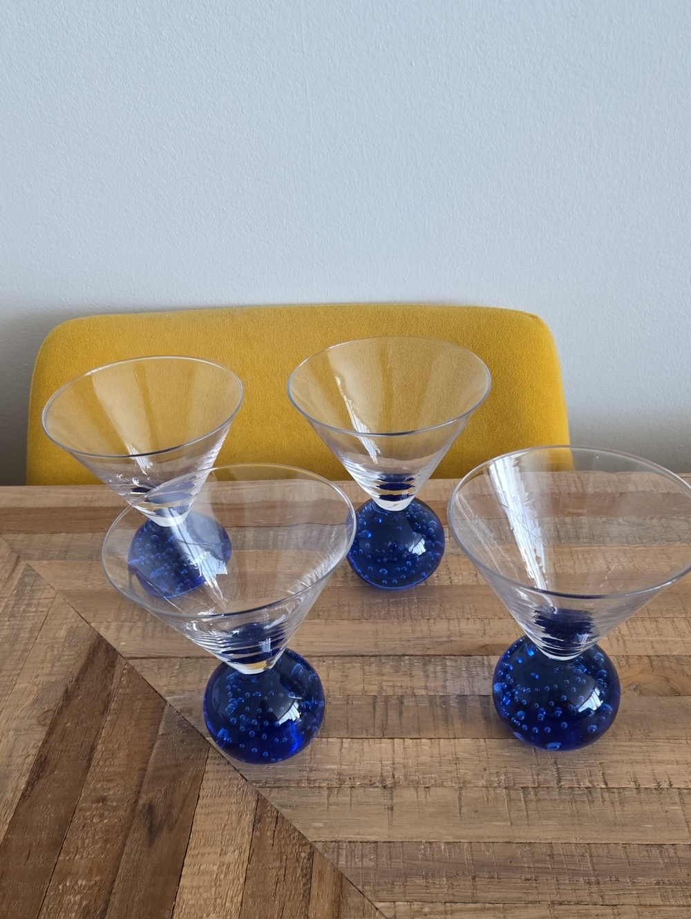 Blue-Base Bubble Ball Controlled Bubbles Martini Glasses - 3 oz. Set of 4